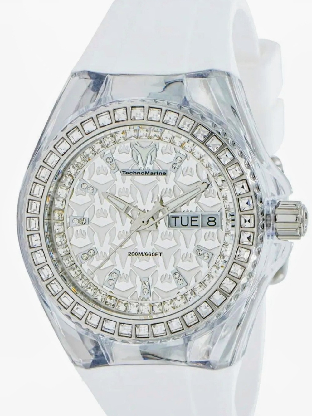 TechnoMarine Cruise Swiss Ronda 517 Women's Crystal Accent White Silicone Watch